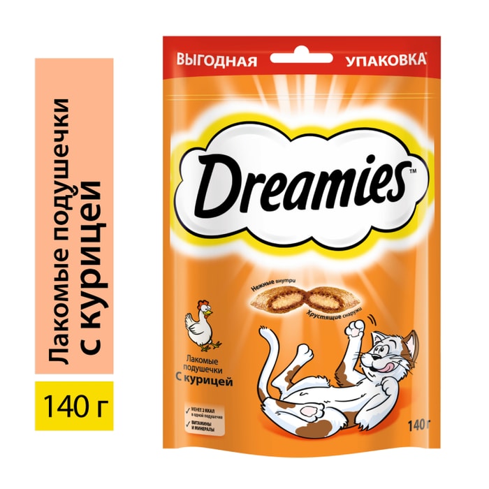 

Лакомство для кошек Dreamies подушечки с курицей 140 г