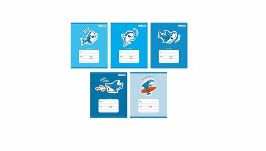 Тетрадь школьная Listoff Веселые акулы А5 24 листа в линейку на скрепке в ассортименте