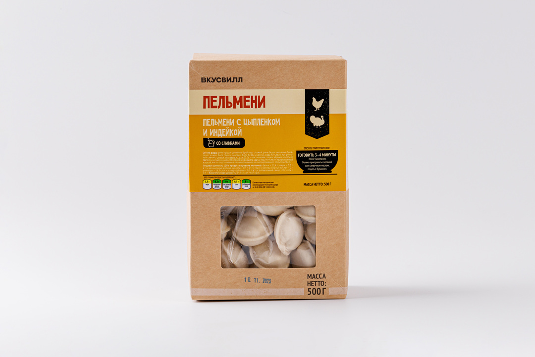 

Пельмени ВкусВилл с цыпленком и индейкой со сливками 500 г