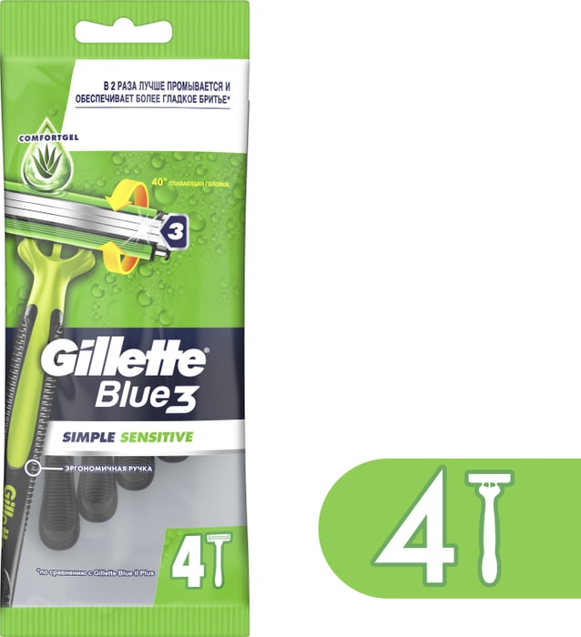 

Бритвенный станок Gillette Blue 3 Simple Sensitive 4 шт.