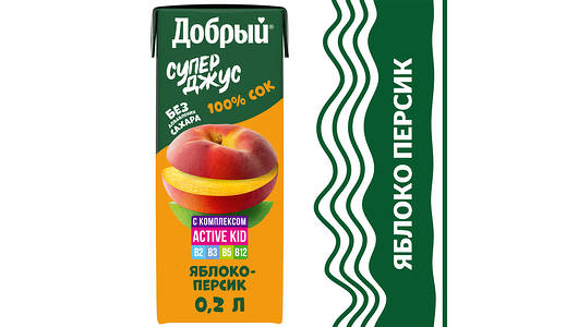Сок Добрый из яблок и персиков обогащённый витаминным комплексом Active kid 200 мл