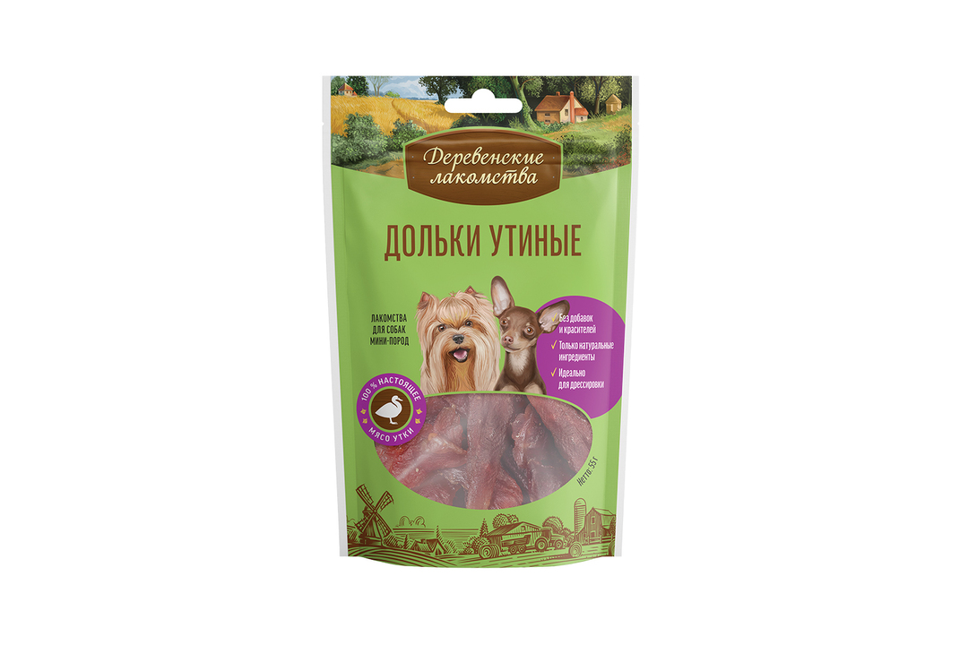

Лакомство для собак Деревенские лакомства Дольки утиные 55 г