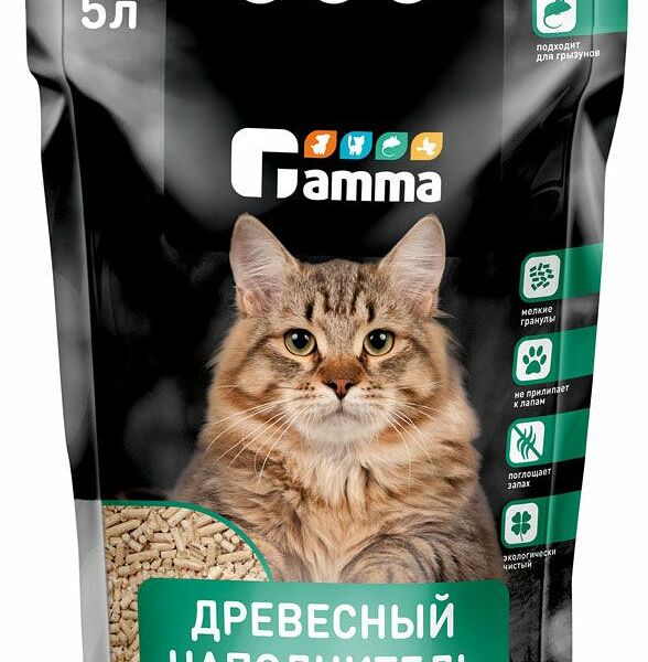 Гамма наполнитель древесный впитывающий крупные гранулы