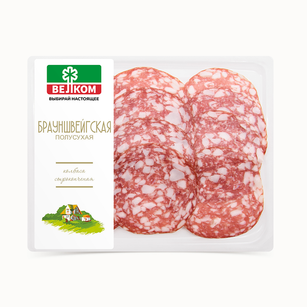 Колбаса Велком Брауншвейгская колбаса сырокопченая полусухая, 90г
