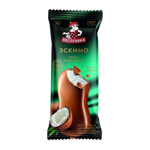 Мороженое сливочное Пестравка Эскимо кокос в шоколаде 70 г