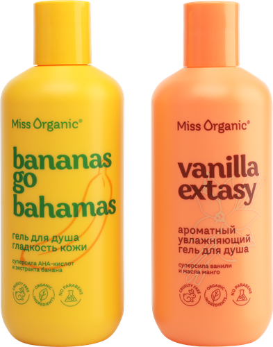 

Набор косметический женский MISS ORGANIC Shower Extasy Гель для душа увлажняющий + Гель для душа Гладкость кожи, 580 мл