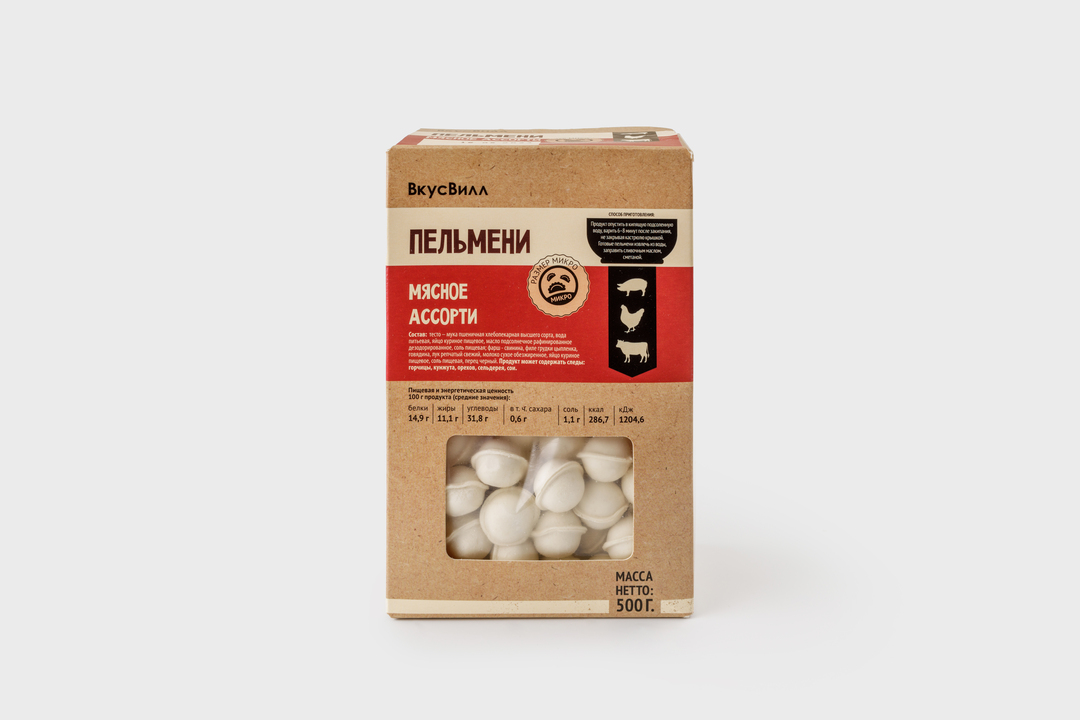 

Пельмени ВкусВилл микро мясное ассорти 500 г