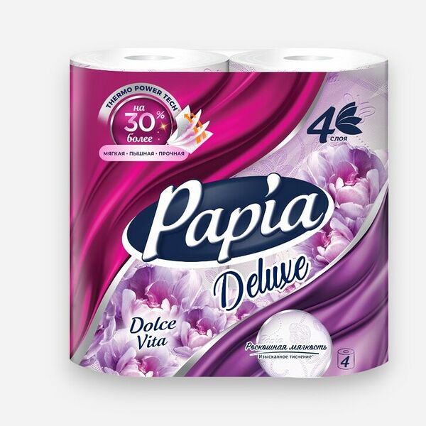 Туалетная бумага Papia Deluxe Dolce Vita 4 слоя 4 рулона