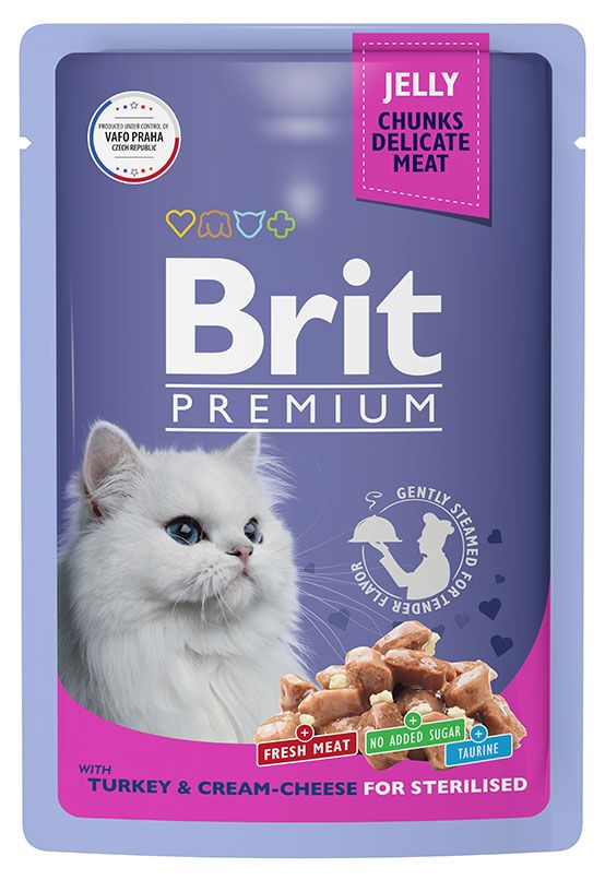 

Влажный корм для кошек Brit Premium для стерилизованных Индейка с сыром в желе 85 г