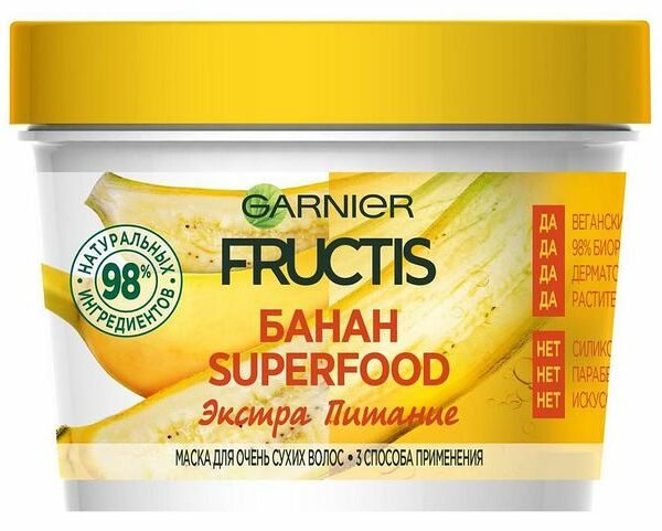 Маска для волос Garnier Fructis SuperFood 3 в 1 банан экстра питание 390 мл