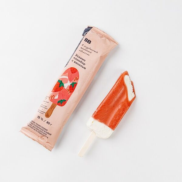 Эскимо ВкусВилл пломбир с ванилью в клубничной желейной оболочке