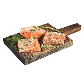 Шашлык из семги в лимонном маринаде с чесноком и оливковым маслом от 