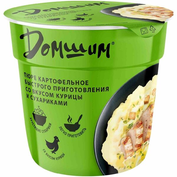 Пюре Домшим картофельное со вкусом курицы и сухариками быстрого приготовления 40 г