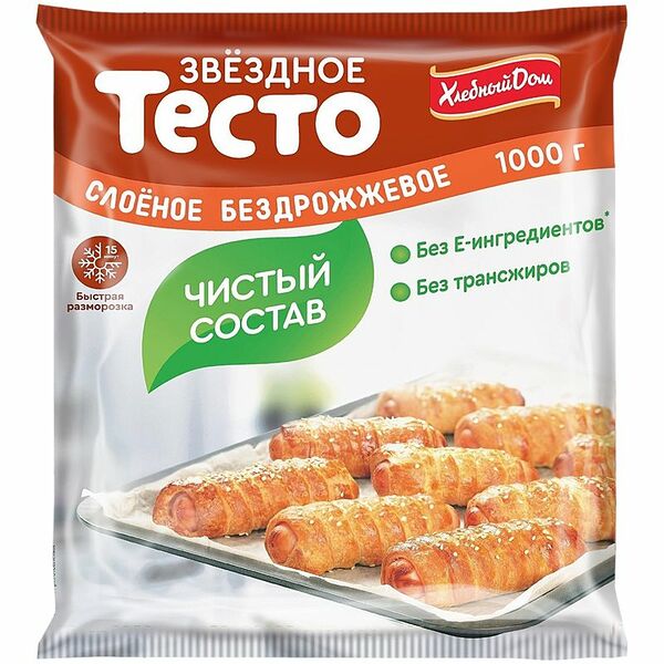 Тесто Хлебный дом Звездное слоеное бездрожжевое 1кг