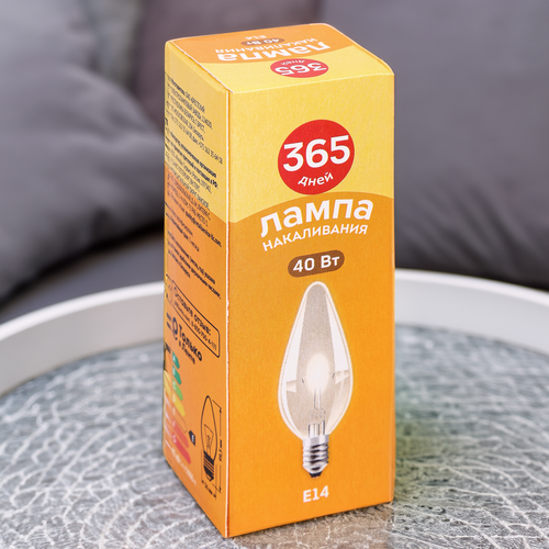 

Лампа накаливания 365 дней Свеча 40Вт, Е14 теплый свет, Арт. ДС230-40-1