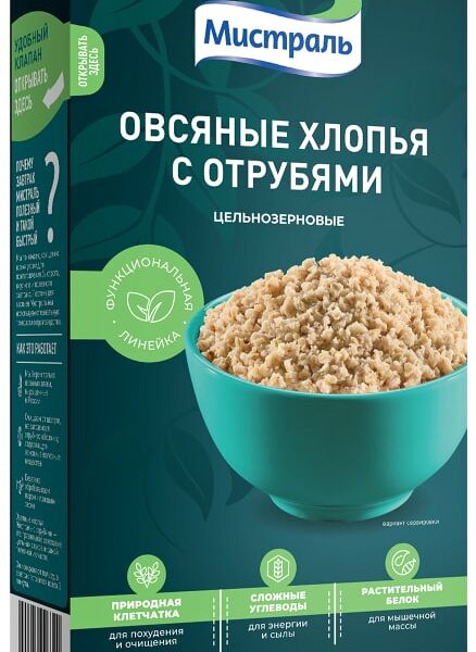 Хлопья Мистраль Овсяные с отрубями 400г