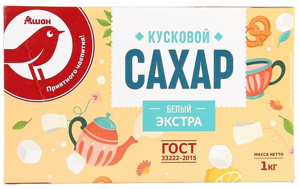 Сахар АШАН Красная птица Экстра кусковой белый, 1 кг