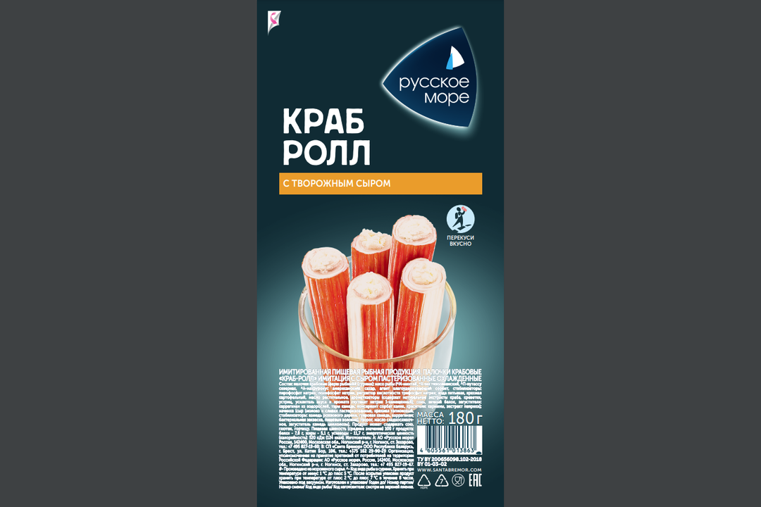 

Крабовые палочки Русское море Краб-ролл с творожным сыром 180 г