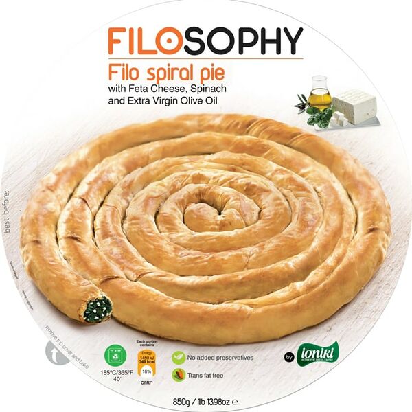 Пирог Ioniki Филло с сыром фета шпинатом и оливковом маслом замороженный 850г