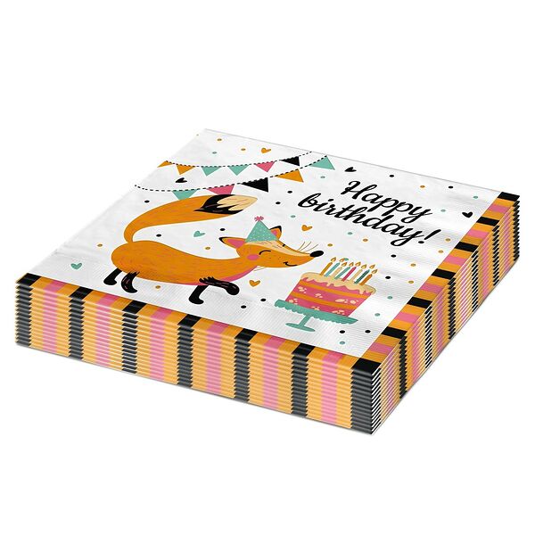 Салфетки бумажные Friendly Birthday Лисенок, 16.5 см, 2сл, 16 шт 
