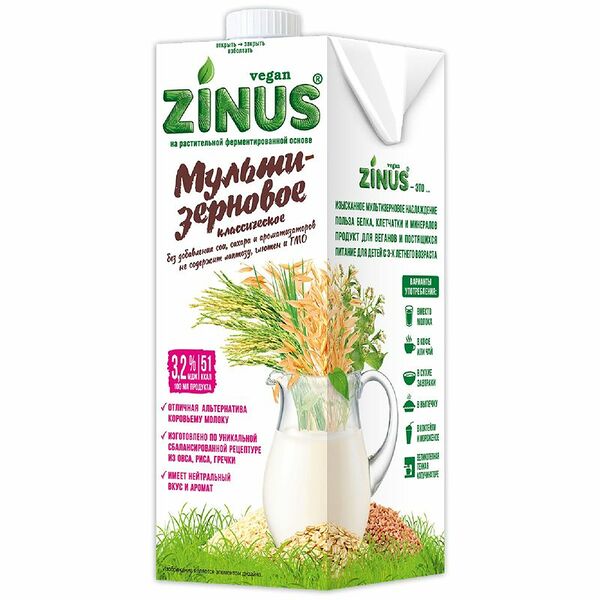 Напиток Zinus Multigrain-Мультизерновое для детского питания с 3-х лет ультрапастеризованный 1 л