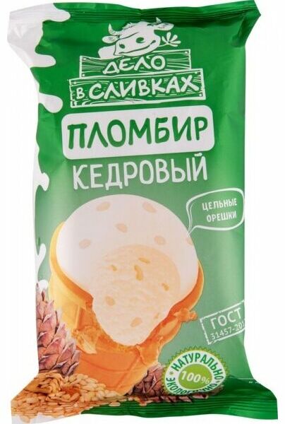 Мороженое пломбир Дело в сливках Кедровый в вафельном стаканчике