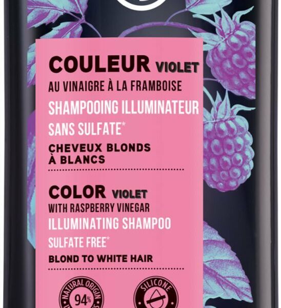 Фиолетовый шампунь для осветленных и седых волос Yves Rocher Стойкость цвета с Малиновым уксусом, 300 мл