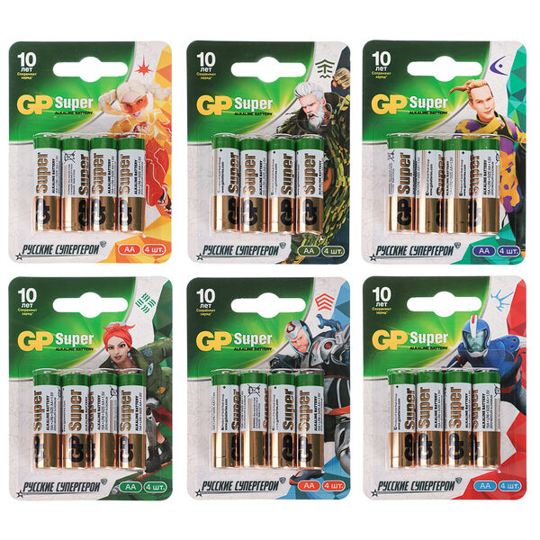 Gp super by герои батарейки 4 шт, тип аа, 15agm-2cr, bl в ассортименте