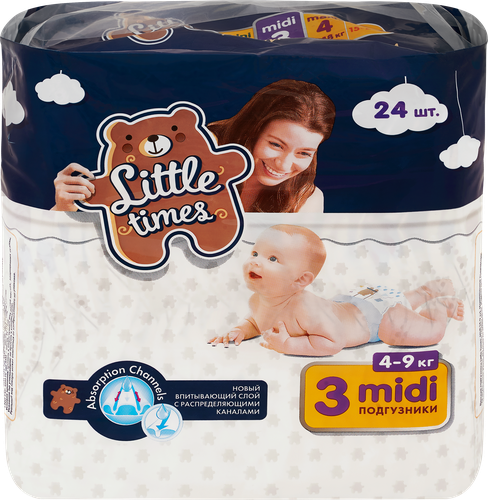 

Подгузники детские LITTLE TIMES Midi 4–9кг, 24шт