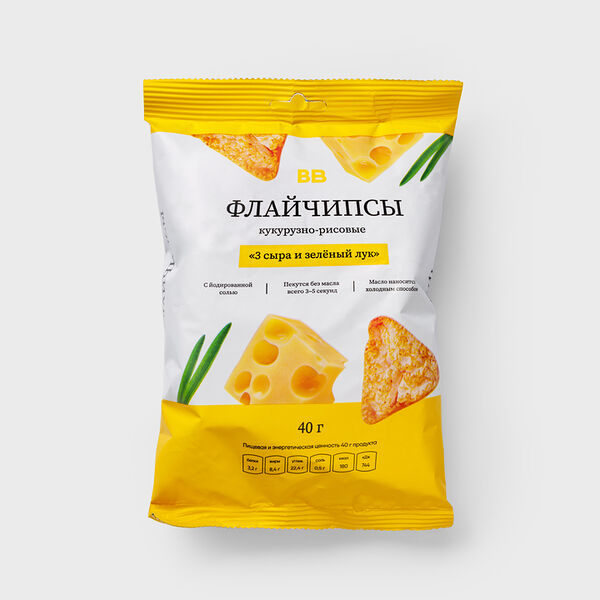 Чипсы Flychips кукурузно-рисовые 3 сыра и зеленый лук
