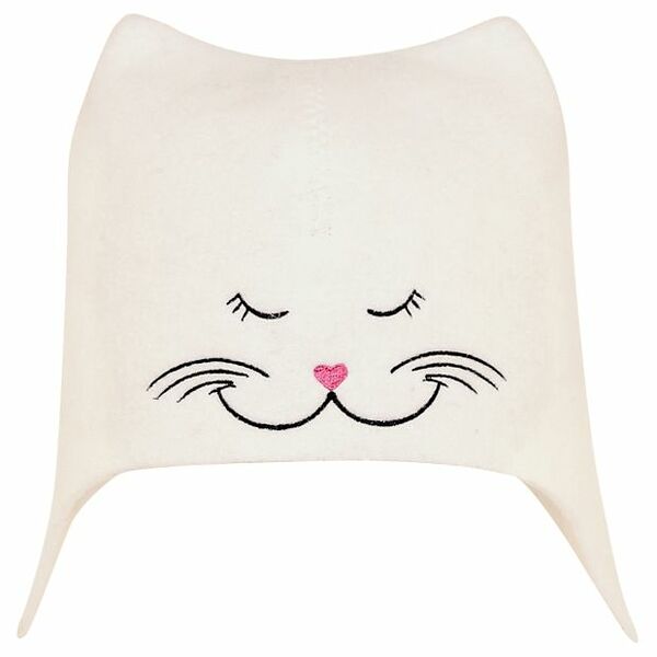 Шапка для бани ГЛАВБАНЯ с вышивкой Кошечка,фетр белый