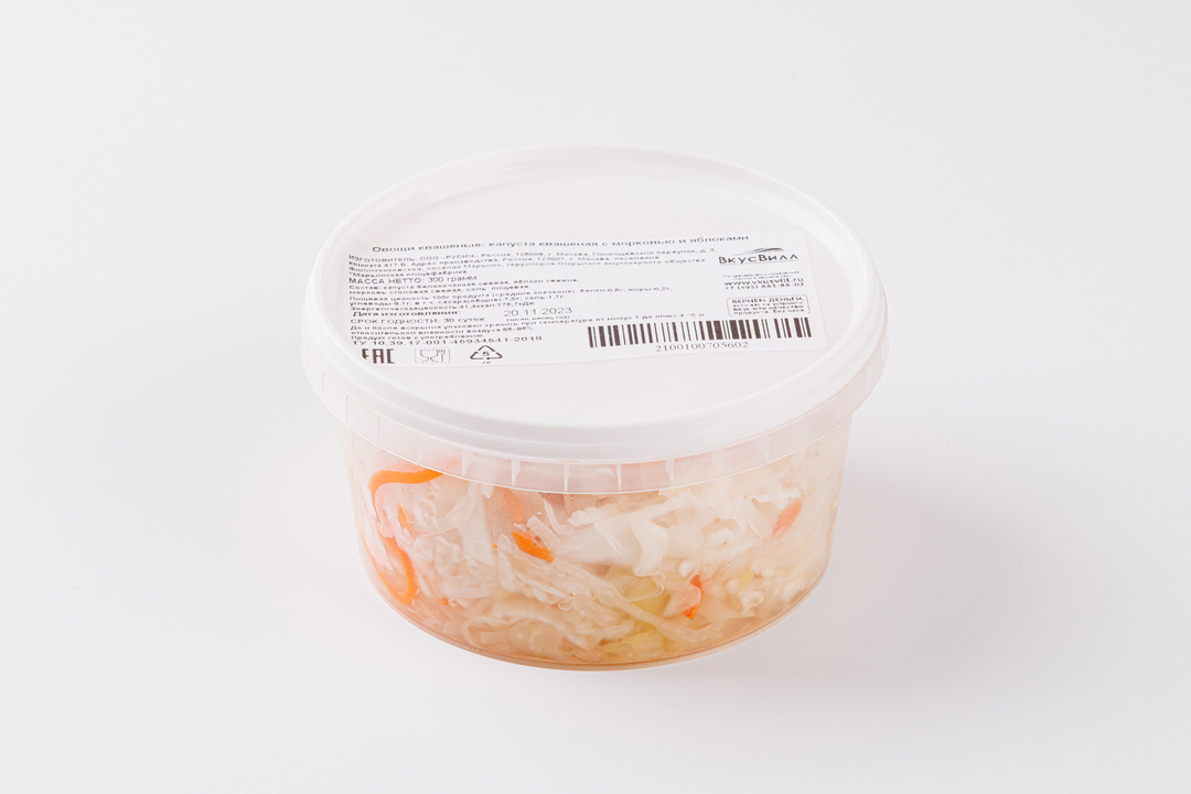 

Капуста квашеная с морковью и яблоками 300 г