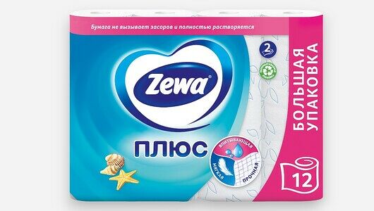 Туалетная бумага Zewa Плюс Свежесть океана, 2 слоя, 12 рулонов