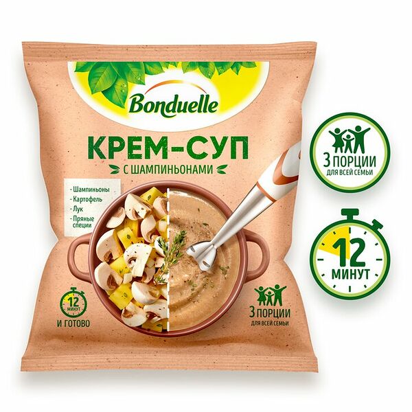 Овощи замороженные Bonduelle, крем-суп с шампиньонами, 350 г