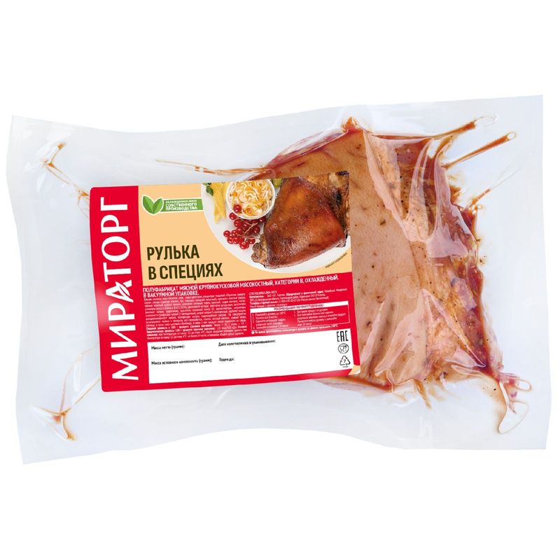

Свинина МИРАТОРГ рулька н/к в маринаде охл. вес