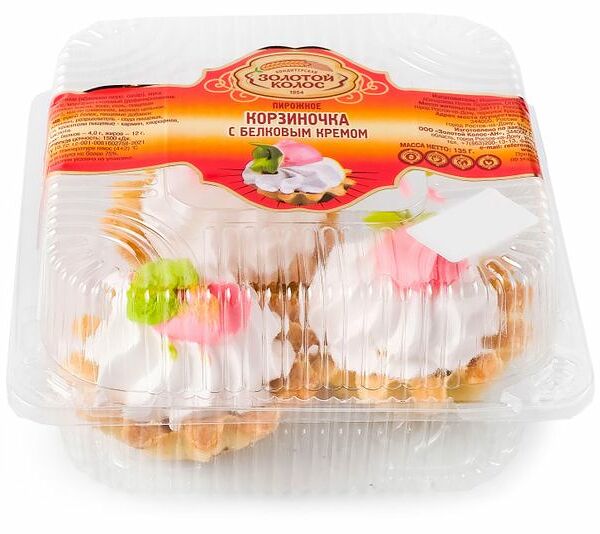 Пирожное Золотой Колос Корзиночка с белковым кремом 3 шт. х 45 г