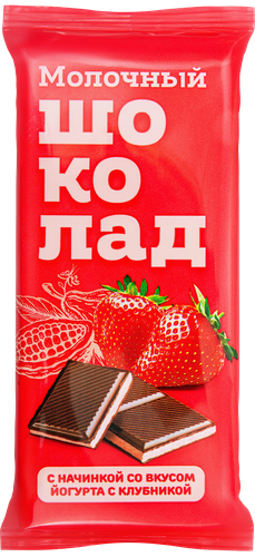 

Молочный шоколад Лукоморье с начинкой со вкусом йогурта с клубникой, 80 г