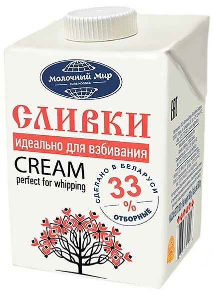 Сливки Молочный мир питьевые стерилизованные 33% 500г