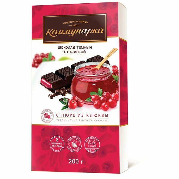 Шоколад Коммунарка горький с пюре из клюквы, 200 г