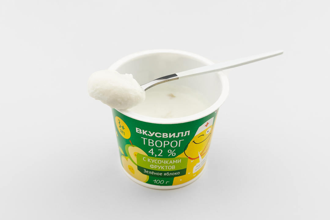 

Творог ВкусВилл Зеленое яблоко с кусочками 4,2% 100 г