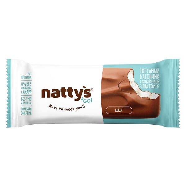 Шоколадный батончик Nattys&Go! Coconattys с мякотью кокоса, покрытый молочным шоколадом без сахара 45г