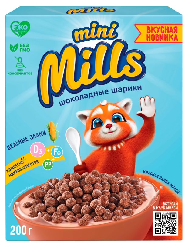 

Шарики кукурузные Mini mills шоколадные, обогащенные витаминами и железом