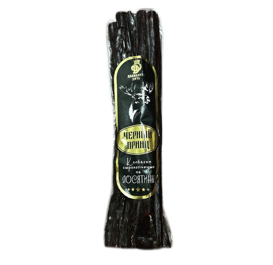 

Колбаски сырокопченые Черный принц Деликатес Дичь из лося, 150 г