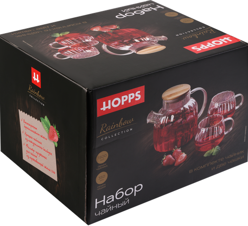 

Набор чайный Hopps Rainbow 3 предмета: чайник 1.5 л, 2 кружки 350 мл, стекло