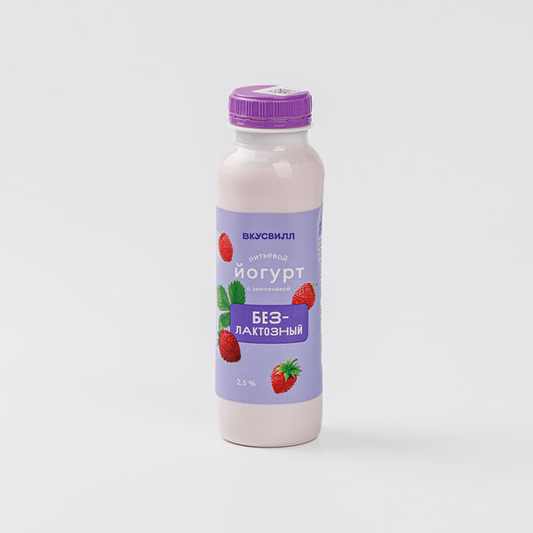 Йогурт питьевой безлактозный с земляникой 2.5%, 290г