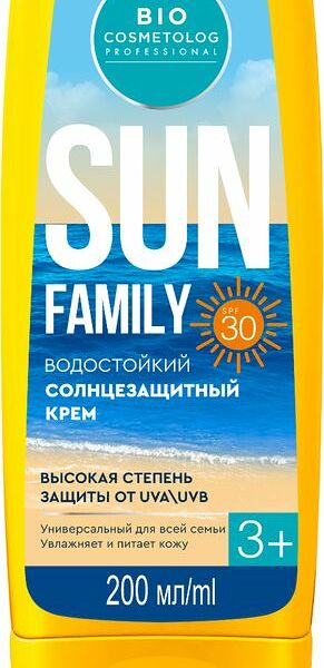 Крем Bio Cosmetolog Professional Sun Family Spf 30 водостойкий солнцезащитный 200 мл