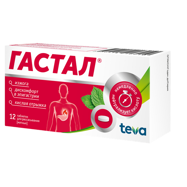 Гастал таблетки для рассасывания мятные 12 шт