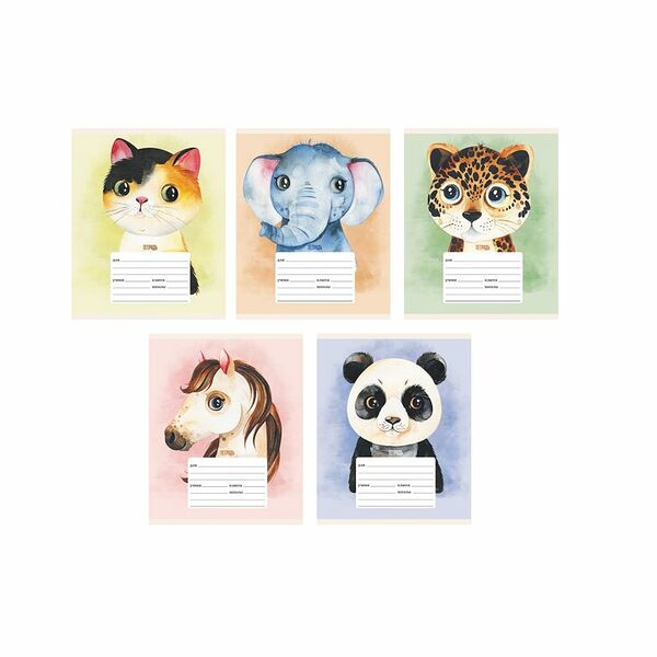 Тетрадь школьная Listoff Милые звери А5 12 листов в линейку на скрепке в ассортименте