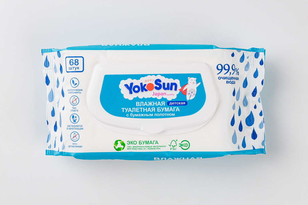 

Бумага туалетная влажная детская YokoSun 68 шт