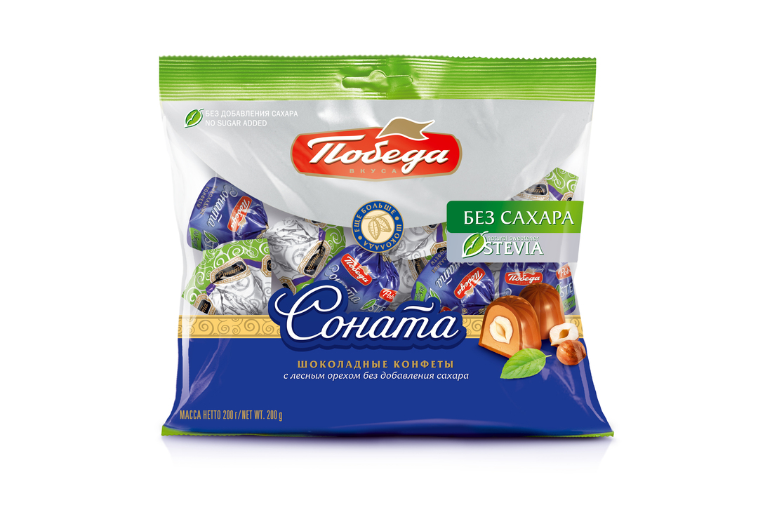 

Конфеты шоколадные Победа вкуса Соната с лесным орехом без добавления сахара, 200 г
